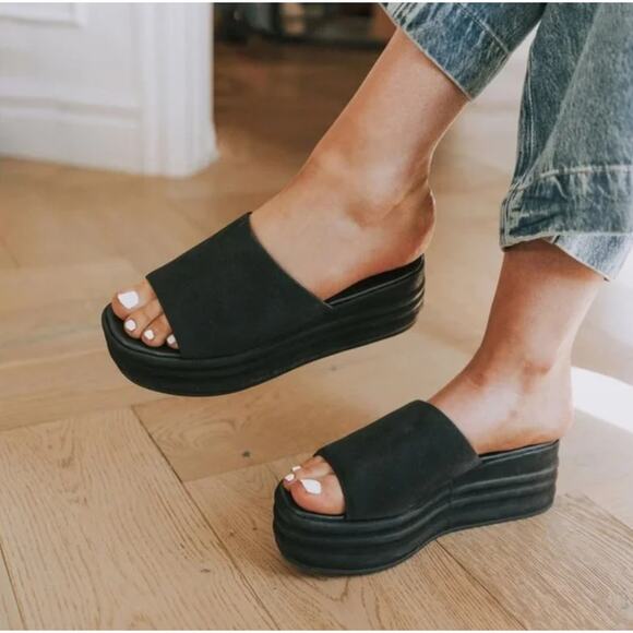 Free People Harbor Flatform Sandals Black EU 38 / 8 US - Picture 1 of 9